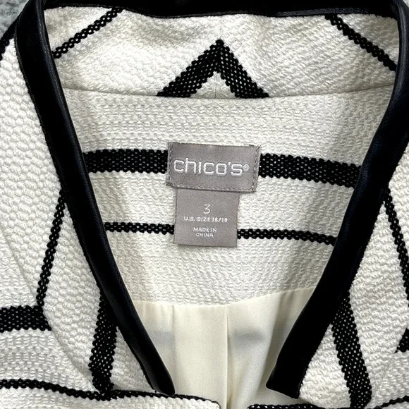 Chicos Open Front Cardigan Womens Size 3 16/18 Black White Striped Vintage - Picture 4 of 11